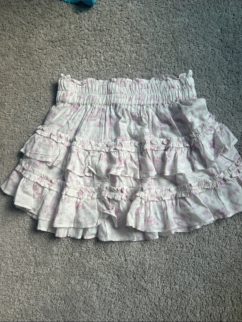 Smocked Ruffle Mini Skirt in White and Light Pink